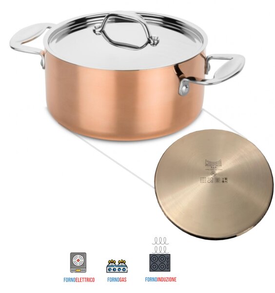 Casseruola in Rame 2 manici fondo ad induzione diametro 20 cm - 3 Lt Linea Toscana induzione Rame-Alluminio-Acciaio