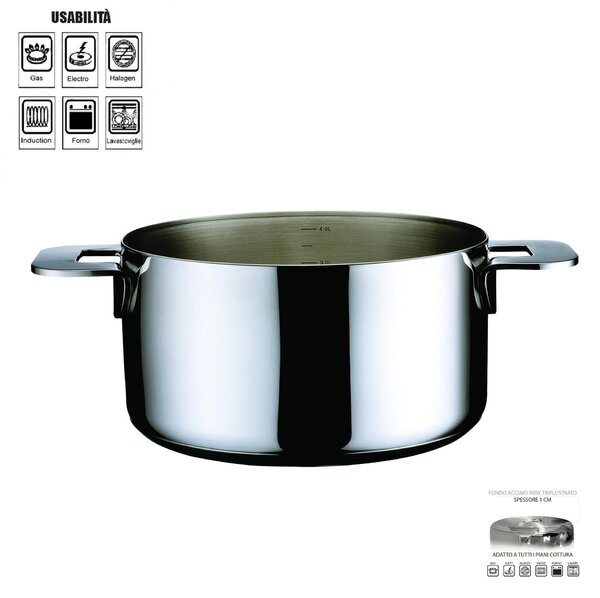 Casseruola Alta ENERGIA Trimetallo diametro 20 cm - 3,7 Lt Acciaio Inossidabile 18/10, Alluminio e acciaio + coperchio incluso