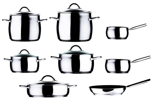 Pentola alta in acciaio inox 18/10 fondo termodiffusore incapsulato 1950 �20 - 5,4 Lt finitura interno esterno inox Lucido
