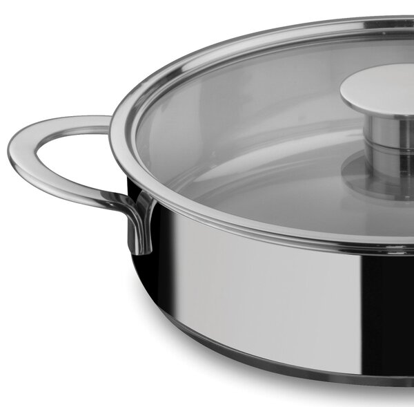 Tegame 2 manici 26 cm acciaio inox 18/10 con coperchio in vetro pyrex linea Gourmet Mepra, per piano elettrico, induzione, gas, alogeno, vetroceramica , forno