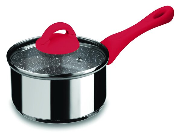 Casseruola fonda 1 manico con cop. In vetro Fantasia Pietra �16cm - lt. 1,4 Rosso