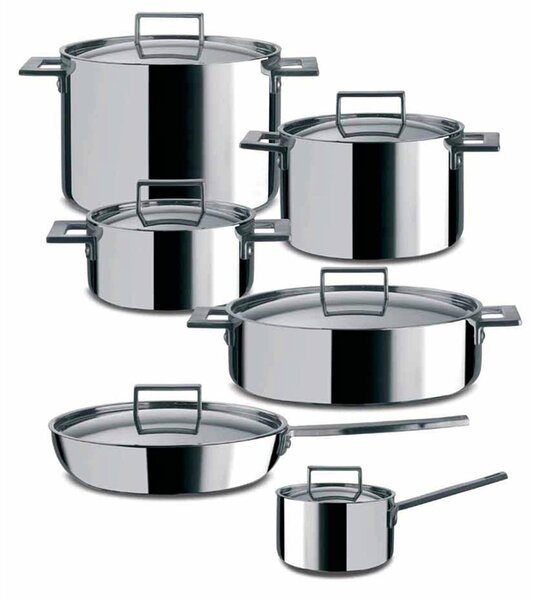 Mepra Attiva Batteria di pentole , Kitchen 12 Pezzi, Trimetallo Acciaio Inossidabile 18/10, Alluminio e acciaio