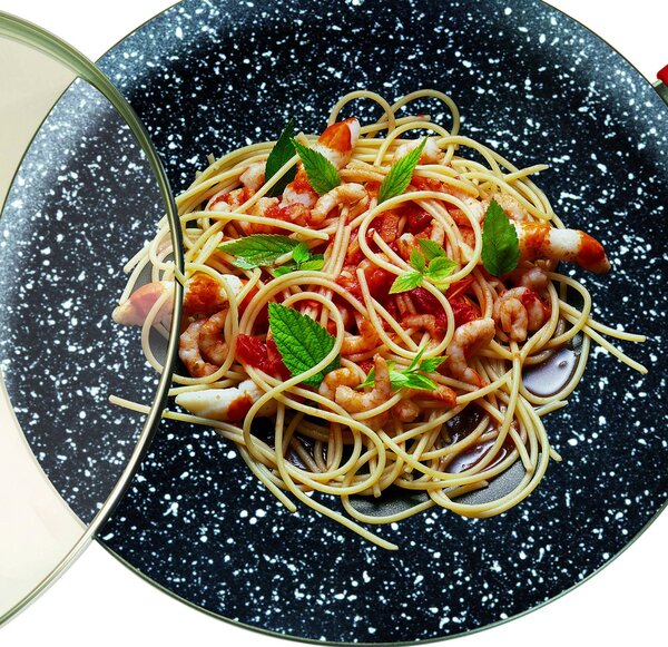 Padella Fantasia Pietra � cm. 24 Bianco coperchio in vetro incluso