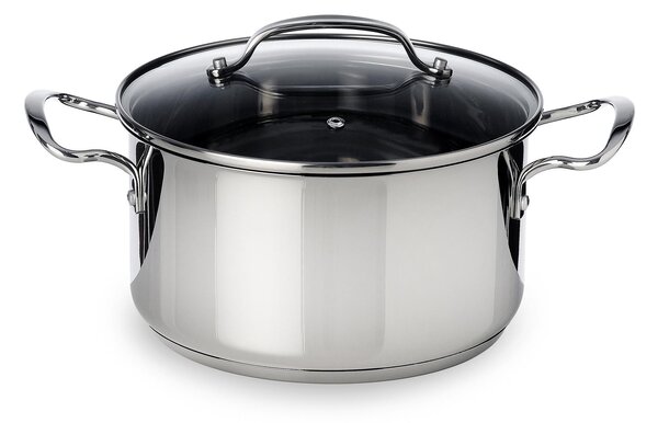 Pentola 20 cm con coperchio in vetro pyrex linea Sintesi Mepra, acciaio inox 18.10 per piano elettrico, induzione, gas, alogeno, vetroceramica , forno