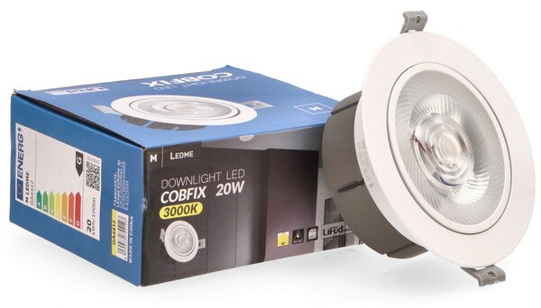 Faretto Led da incasso 20W Rotondo Orientabile Cornice bianca Apertura 36 gradi Bianco freddo 6000K M LEDME