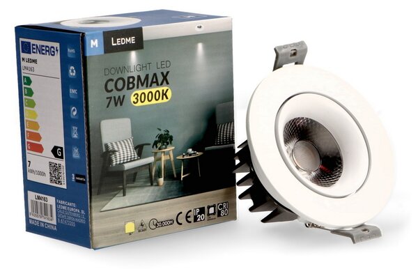 Faretto Led da incasso 7W Rotondo Orientabile Cornice bianca Apertura 36 gradi Bianco freddo 6000K M LEDME