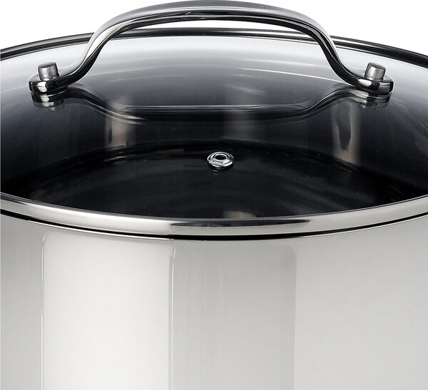 Casseruola fonda 16 cm con coperchio in vetro pyrex linea Sintesi Mepra, acciaio inox 18.10 per piano elettrico, induzione, gas, alogeno, vetroceramica , forno