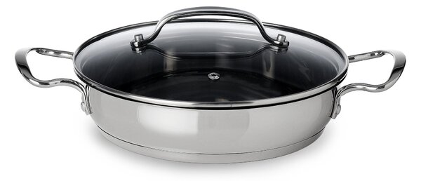 Tegame due manici 24 cm con coperchio in vetro pyrex linea Sintesi Mepra, acciaio inox 18.10 per piano elettrico, induzione, gas, alogeno, vetroceramica , forno