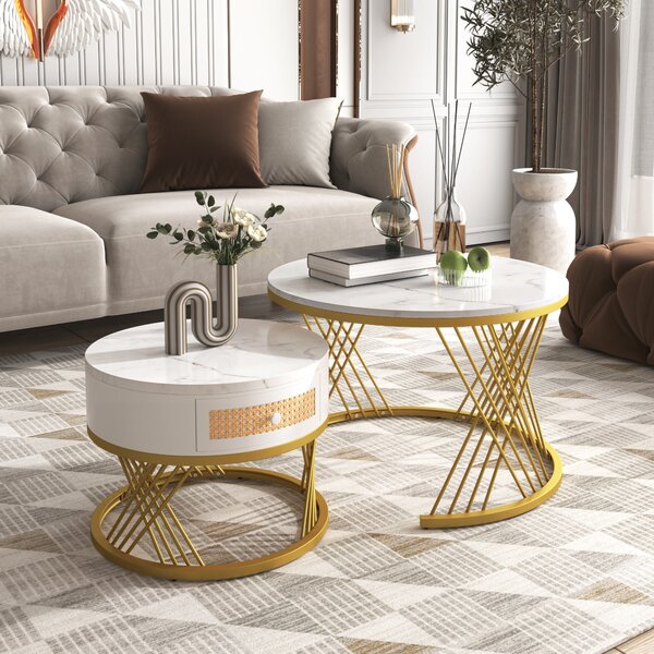 Set 2 Tavolini Da Salotto Relaxdays - Effetto Legno E Gambe Ferro - 35x40x28 Cm E 42x48x35 Cm - Marrone/Nero