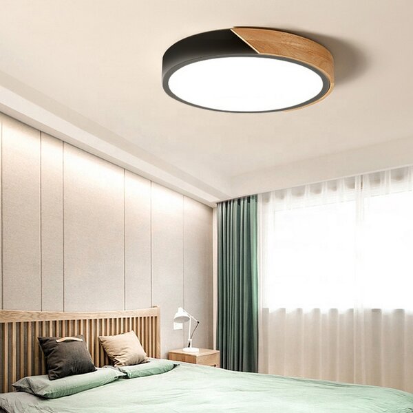 Plafoniera Led Wood 24W Nera e Marrone Rotonda CCT luce regolabile con telecomando M LEDME