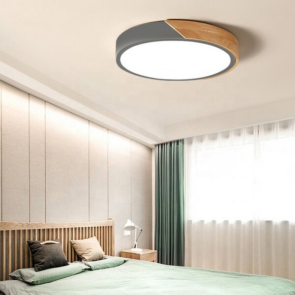 Plafoniera Led Wood 24W Grigia e Marrone Rotonda CCT luce regolabile con telecomando M LEDME