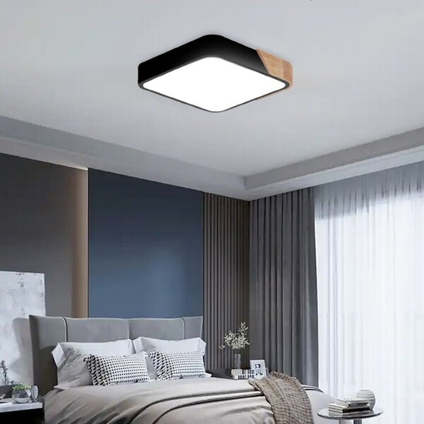 Plafoniera Led Wood 24W Nera e Marrone Quadrata CCT luce regolabile con telecomando M LEDME
