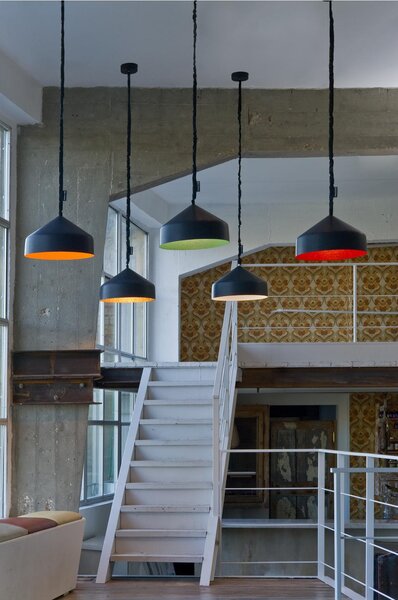 Lampada da Soffitto Cyrcus lavagna colore nero Altezza 22,5 cm Diametro 40 cm, realizzata in laprene, nylon, nebulite, resina effetto lavagna
