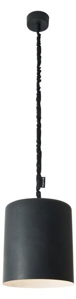 Lampada da Soffitto Bin lavagna colore nero Altezza 37 cm Diametro 33,5 cm, realizzata in laprene, nylon, nebulite, resina effetto lavagna