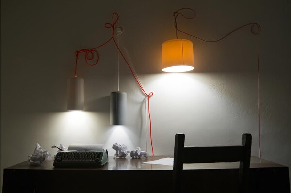 Lampada da Soffitto, Applique Candle 2 colore neutro dimensioni Altezza 19 cm Diametro 21,5 cm, raccomandato il LED da 6W, realizzata in laprene con cavi in diversi colori