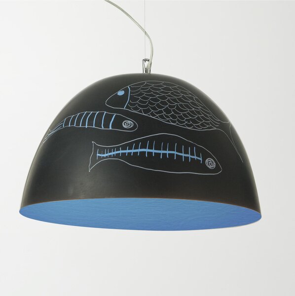 Lampada a Sospensione H20 in nebulite � 46xh27,5 Nero interno Blu , potete decorare la cappa come una lavagna