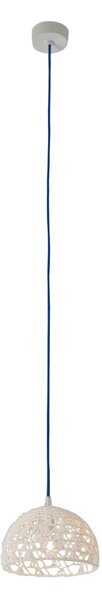 Lampada da Soffitto Trama 2 colore bianco Altezza 14 cm Diametro 21 cm, realizzata in laprene, viscosa, resina, lana 100% cavo blu