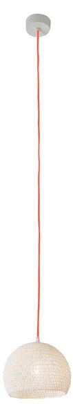 Lampada da Soffitto Trama 1 colore bianco Altezza 16 cm Diametro 21 cm, realizzata in laprene, viscosa, resina, lana 100% cavo arancione