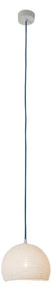 Lampada da Soffitto Trama 1 colore bianco Altezza 16 cm Diametro 21 cm, realizzata in laprene, viscosa, resina, lana 100% cavo blu