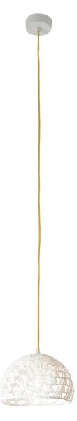 Lampada da Soffitto Trama 2 colore bianco Altezza 14 cm Diametro 21 cm, realizzata in laprene, viscosa, resina, lana 100% cavo giallo