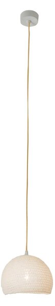 Lampada da Soffitto Trama 1 colore bianco Altezza 16 cm Diametro 21 cm, realizzata in laprene, viscosa, resina, lana 100% cavo oro