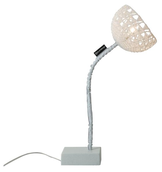 Lampada da Tavolo Trama T2 colore bianco Altezza 14 cm Diametro 21 cm, realizzata in ghisa, acciaio, nylon, resina, lana 100% base bianca