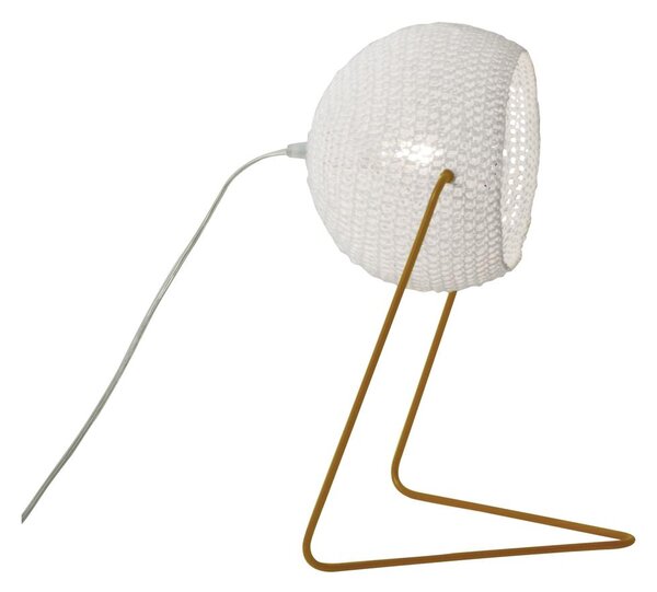 Lampada da Tavolo Trama T1 colore bianco Altezza 16 cm Diametro 21 cm, realizzata in acciaio, resina, lana 100% base bronzo