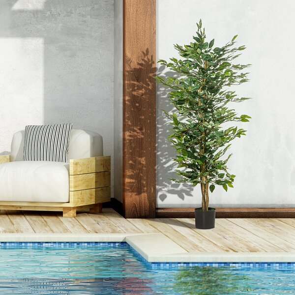 HOMCOM Pianta Finta di Ficus Alta 150cm, Decorazione per Interno ed Esterno con Vaso Incluso|Aosom