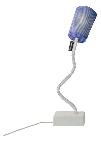 Lampada da Tavolo Paint T stripe colore blu Altezza 17,5 cm Diametro 12 cm, realizzata in ghisa, acciaio, nylon, nebulite, lana 100% base bianca