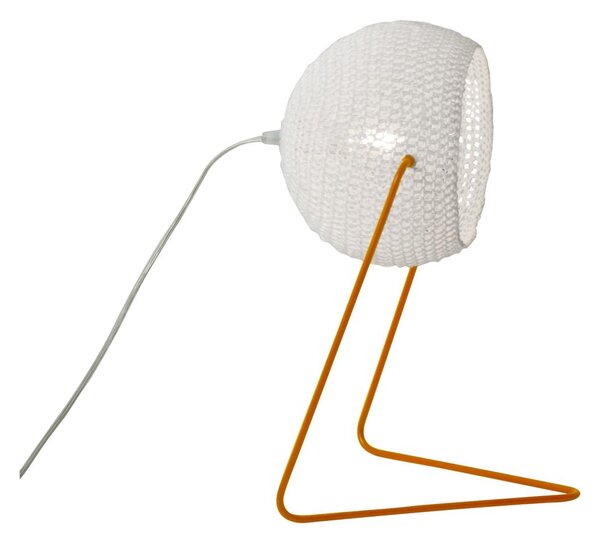Lampada da Tavolo Trama T1 colore bianco Altezza 16 cm Diametro 21 cm, realizzata in acciaio, resina, lana 100% base arancione