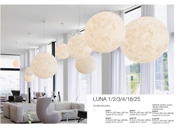 Lampada a Sospensione LUNA3 Diametro � 70 cm peso 7 kg Grande in nebulite mix di Resina e Fibre Nebulite Bianco