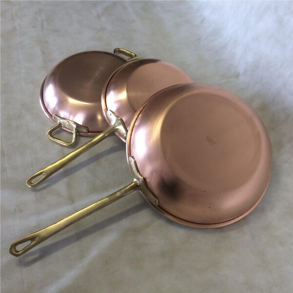 Batteria in Rame stagnato 3 pezzi - 2 Padelle + 1 Tegame con manico in ottone