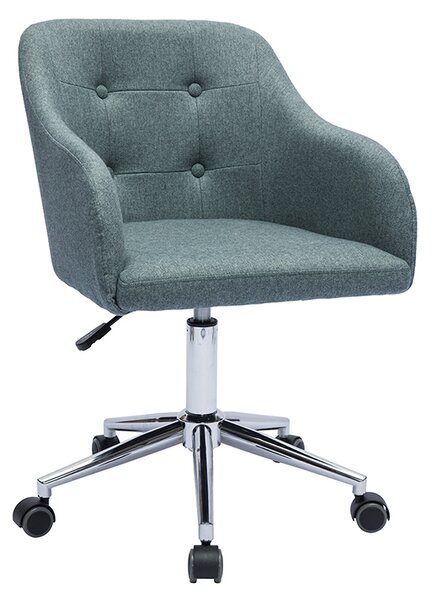 Sedia da ufficio imbottita con ruote in tessuto effetto velluto testurizzato verde grigio e metallo cromato BALTIK