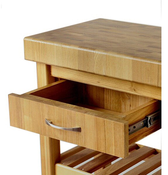 Carrello da cucina in legno massello con cassetto 70x50xh85 cm con tagliere in legno di Acacia stagionato con lavorazione dentatura maschio Femmina