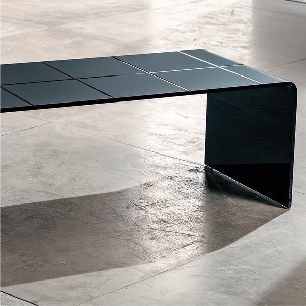 Tavolinetto da Salotto in Vetro curvato Scacco Matto Big 129x40xh33 cm spessore 10 mm Nero