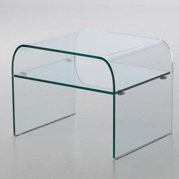 Comodino in Vetro curvato con ripiano NIGHT 53x44xh41 cm spessore 10 mm trasparente