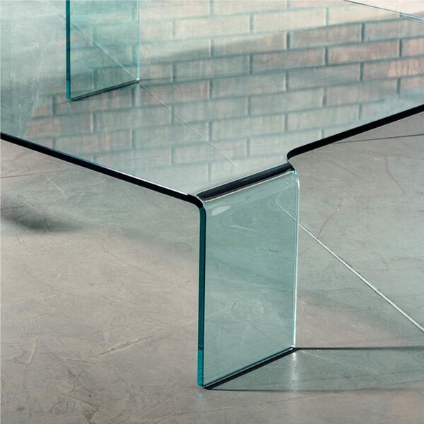Tavolino Da salotto quadrato basso di design vetro Curvato di design Trasparente 12 mm 100x100xh28 cm trasparente