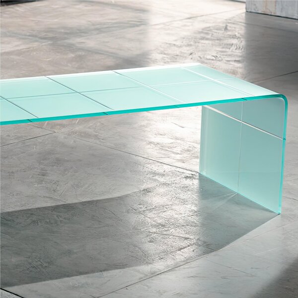 Tavolinetto da Salotto Satinato in Vetro curvato Scacco Matto Big 129x40xh33 cm spessore 10 mm trasparente