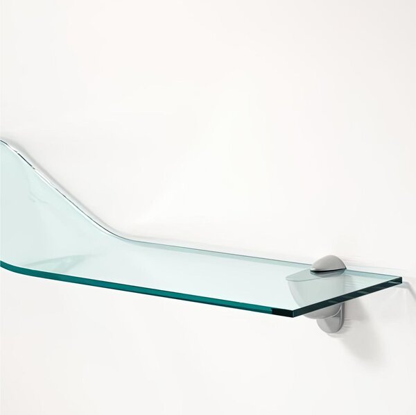 Mensola sagomata in vetro Curvato trasparente da 8 mm 100x20,5xh 11 cm completa di supporti in alluminio reggi mensola inclusi