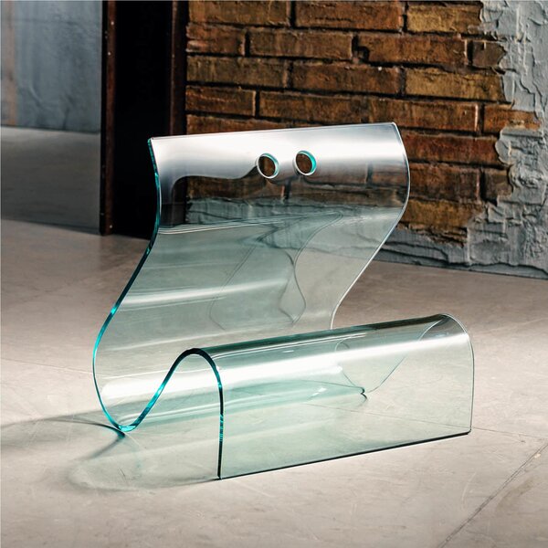 Portariviste in vetro curvato ONDA 40x35xh42 cm spessore 8 mm colore trasparente