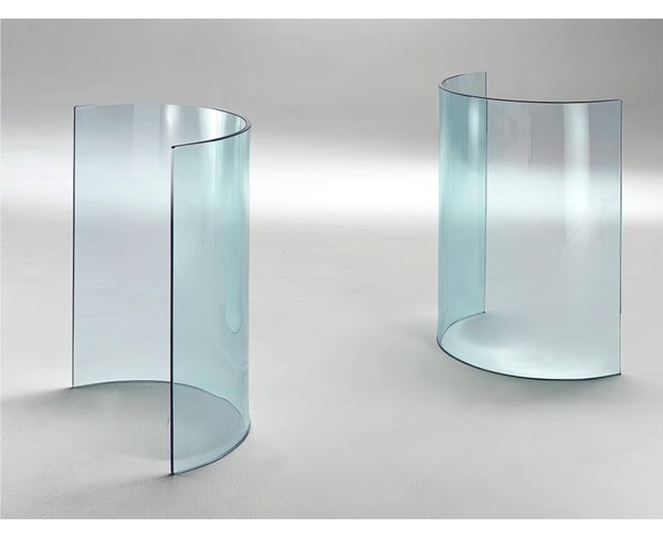 Basi in vetro Curvato per tavoli in cristallo a mezzaluna 12 mm 54x24xh71 cm fornite con guarnizioni di separazione colore vetro trasparente