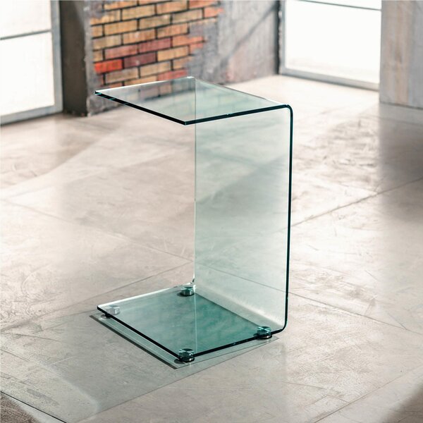 Tavolino Da salotto in vetro Curvato di design Trasparente 10 mm 45x35xh66 cm trasparente