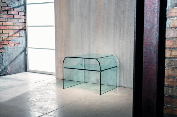 Comodino In vetro curvato a caldo NOTTE Trasparente con un ripiano 52x44xh41 cm - 10 mm design e resistente e robusto trasparente