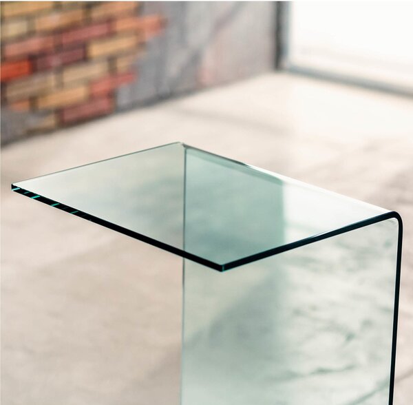 Tavolino Da salotto in vetro Curvato di design Trasparente 10 mm 45x35xh66 cm trasparente