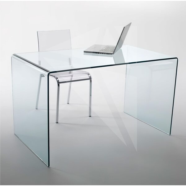 Tavolo Scrivania in vetro curvato 160x90xh74 cm spessore 12 mm trasparente made In italy