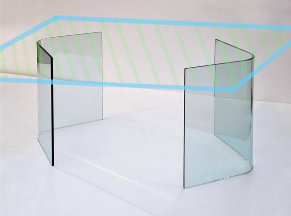Basi in vetro Curvato per tavoli in cristallo ad angolo 12 mm 45x45xh71 cm Fornite con 6 guarnizioni di separazione colore vetro trasparente