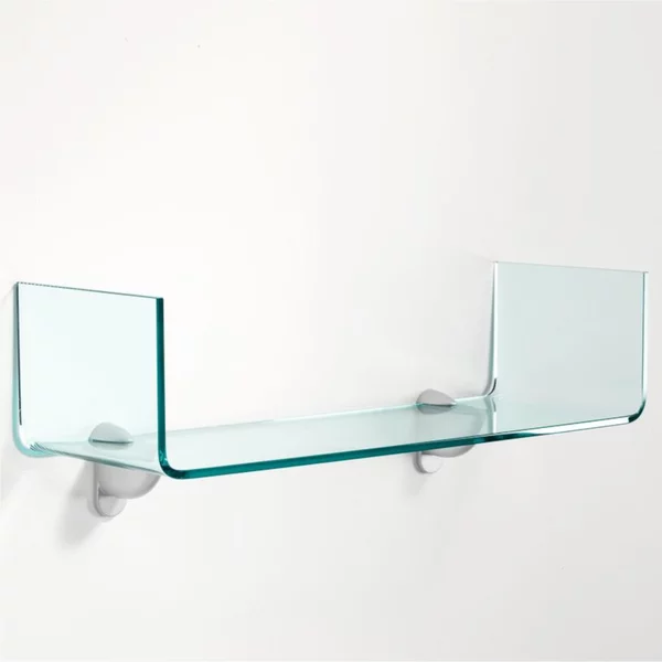 Mensola sagomata in vetro Curvato AD U trasparente da 8 mm Dimensioni 60x20xh 15 cm - Peso Max 3,30 kg completa di supporti in alluminio reggi mensola inclusi