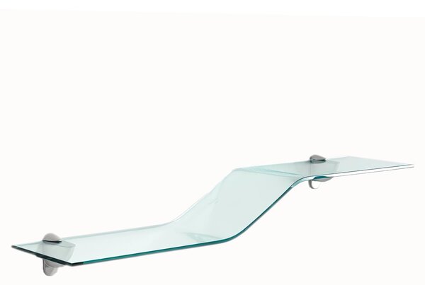 Mensola sagomata in vetro Curvato trasparente da 8 mm 100x20,5xh 11 cm completa di supporti in alluminio reggi mensola inclusi