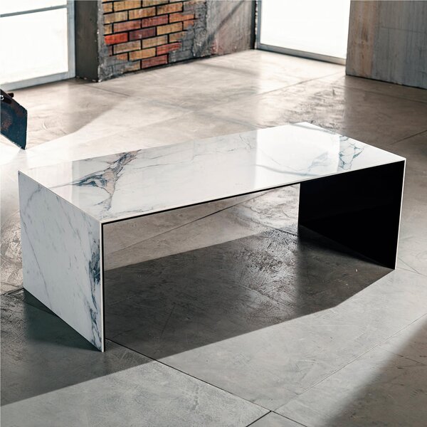 Tavolinetto, tavolo caff� Grande in marmo bianco 110x50xh38 cm Tavolo in ceramica bianco marmo e vetro