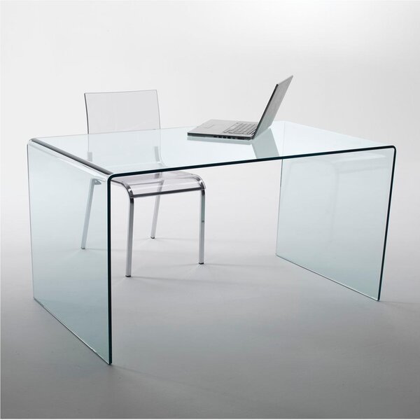 Tavolo Scrivania in vetro curvato 140x70xh71 cm spessore 12 mm trasparente made in Italy